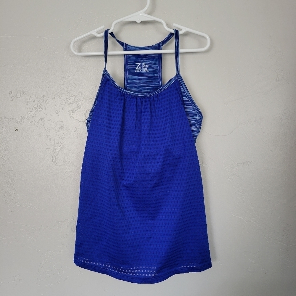 Z by Zella Girls Medium 8/10 Blue Racerback Tank Top Shelf Bra Athleisure